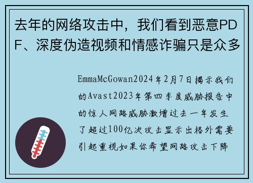 去年的网络攻击中，我们看到恶意PDF、深度伪造视频和情感诈骗只是众多攻击方式中的一部分，总计达到了1